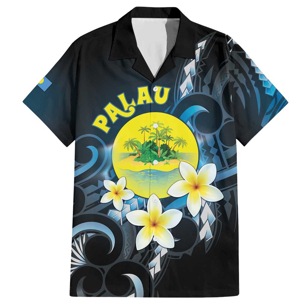 Palau United Nations Day Hawaiian Shirt Polynesian Curves Plumeria - Polynesian Pride