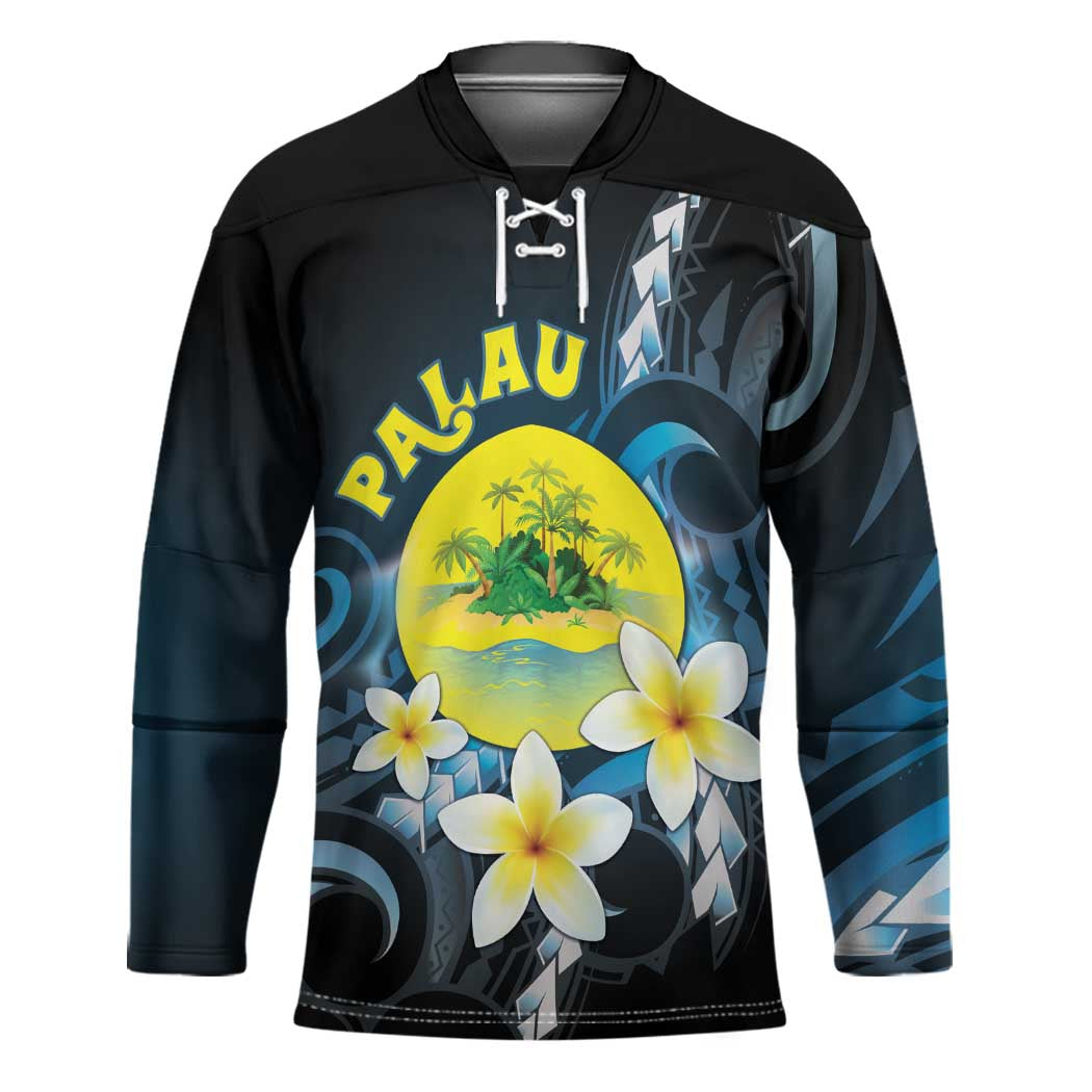Palau United Nations Day Hockey Jersey Polynesian Curves Plumeria - Polynesian Pride