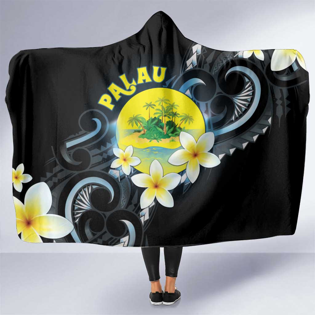 Palau United Nations Day Hooded Blanket Polynesian Curves Plumeria - Polynesian Pride