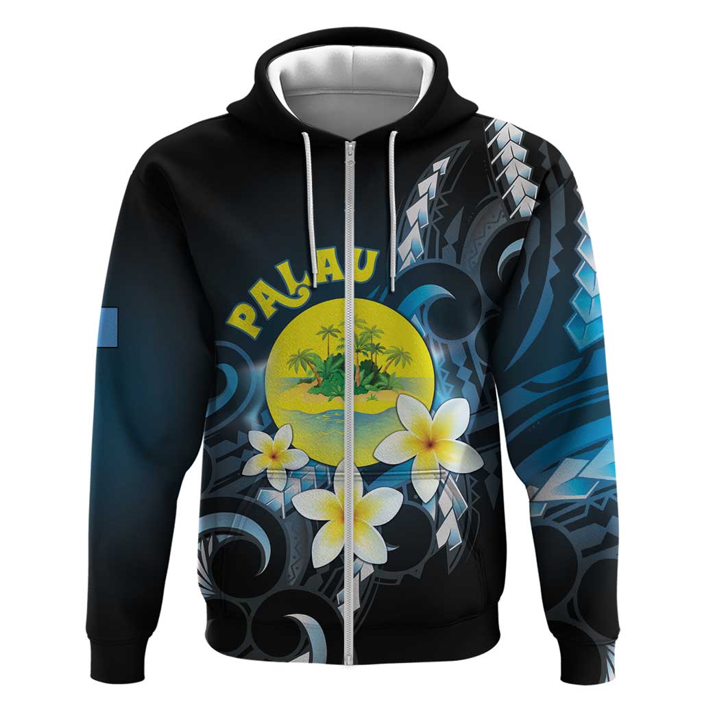 Palau United Nations Day Hoodie Polynesian Curves Plumeria - Polynesian Pride