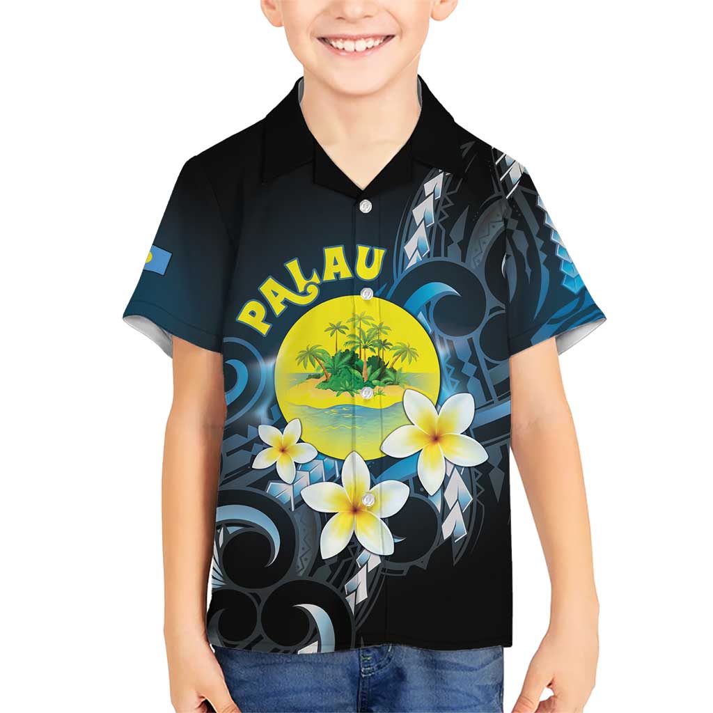 Palau United Nations Day Kid Hawaiian Shirt Polynesian Curves Plumeria - Polynesian Pride