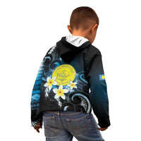 Palau United Nations Day Kid Hoodie Polynesian Curves Plumeria - Polynesian Pride