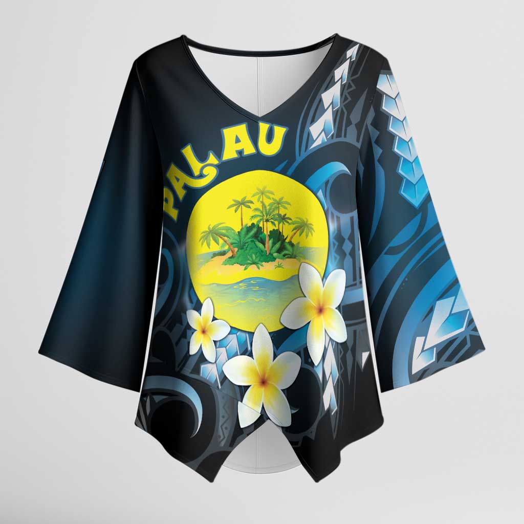 Palau United Nations Day Kimono Sleeve Blouse Polynesian Curves Plumeria - Polynesian Pride