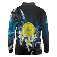 Palau United Nations Day Long Sleeve Polo Shirt Polynesian Curves Plumeria - Polynesian Pride