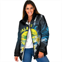 Palau United Nations Day Padded Jacket Polynesian Curves Plumeria - Polynesian Pride