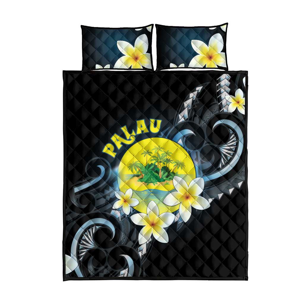 Palau United Nations Day Quilt Bed Set Polynesian Curves Plumeria - Polynesian Pride