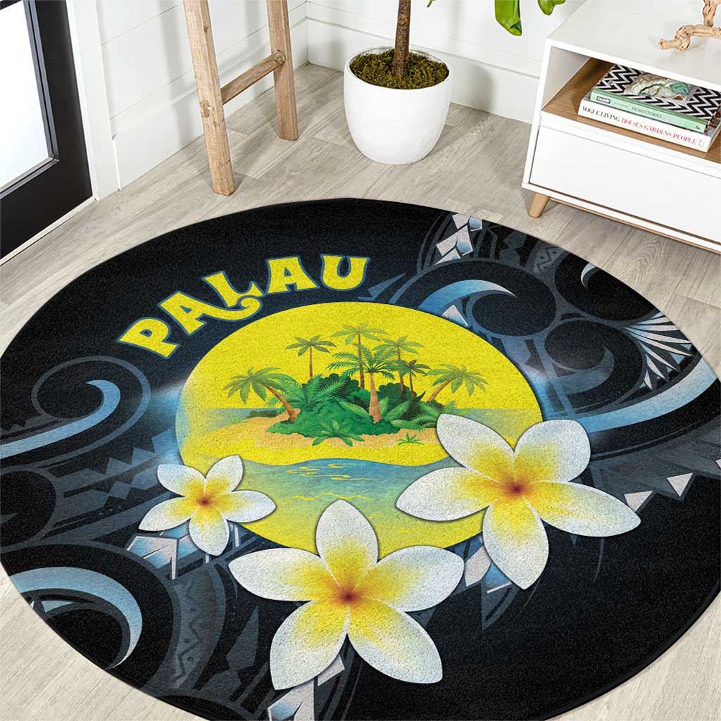 Palau United Nations Day Round Carpet Polynesian Curves Plumeria - Polynesian Pride