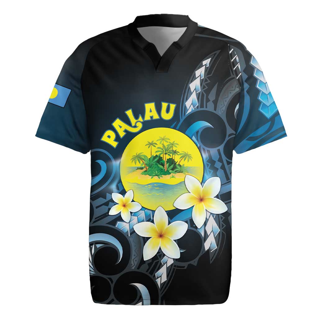 Palau United Nations Day Rugby Jersey Polynesian Curves Plumeria - Polynesian Pride
