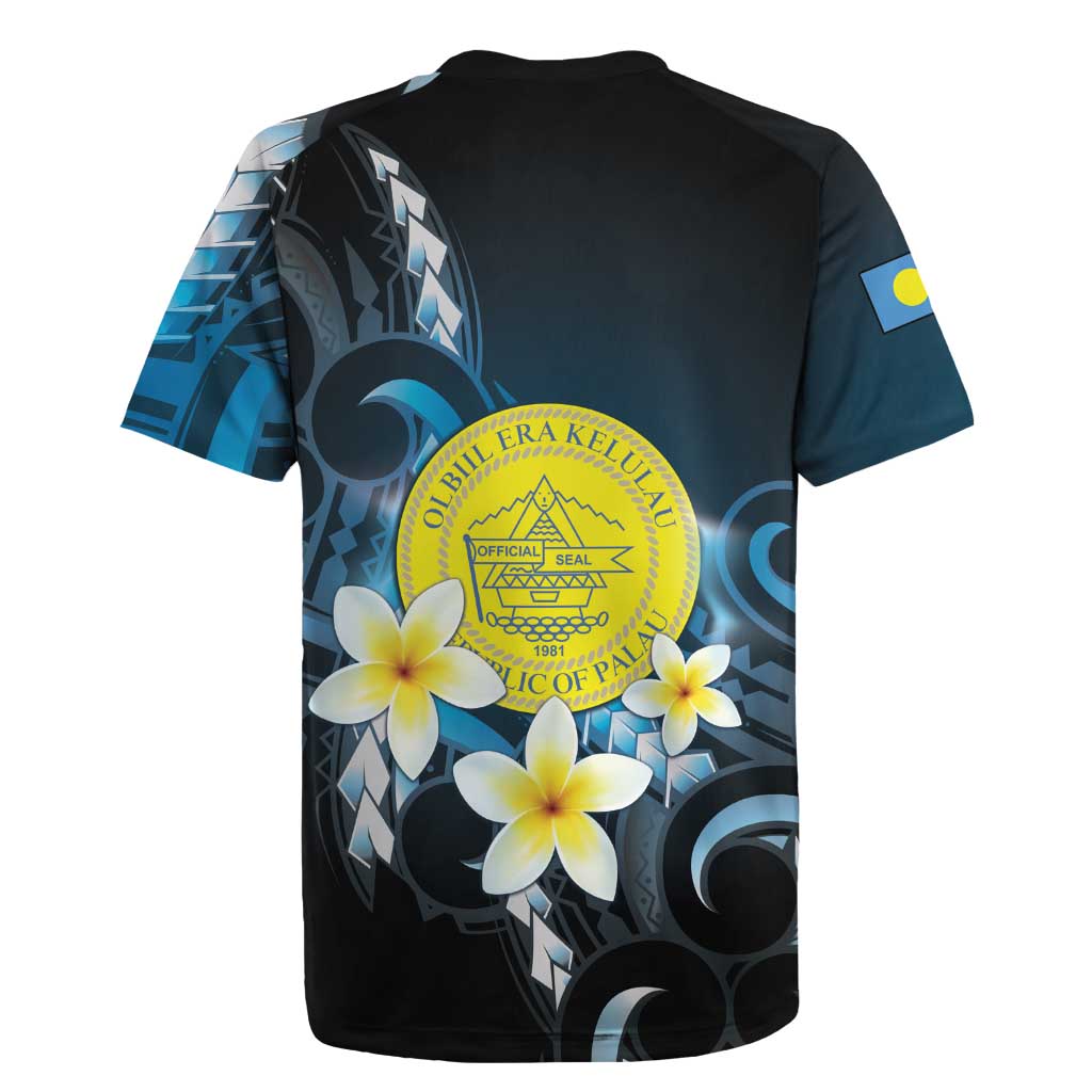 Palau United Nations Day Rugby Jersey Polynesian Curves Plumeria - Polynesian Pride