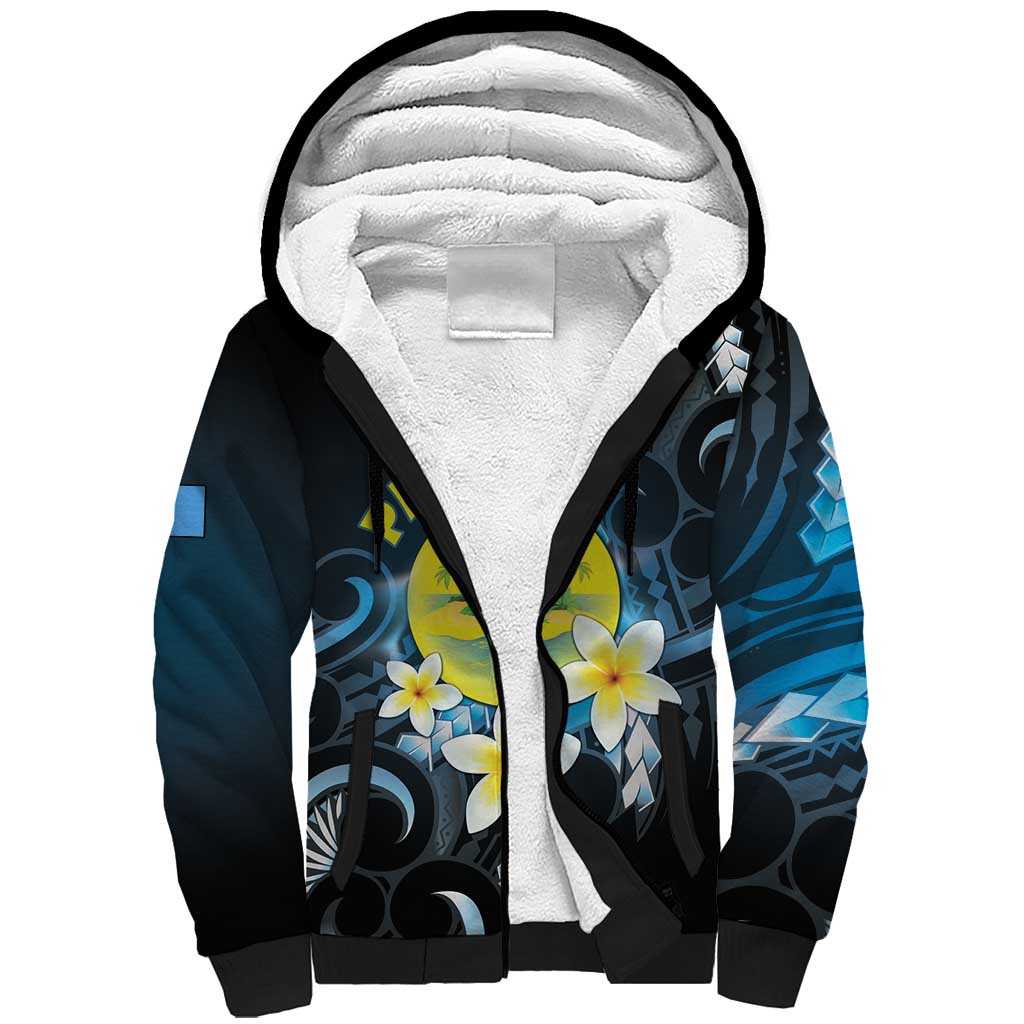 Palau United Nations Day Sherpa Hoodie Polynesian Curves Plumeria - Polynesian Pride