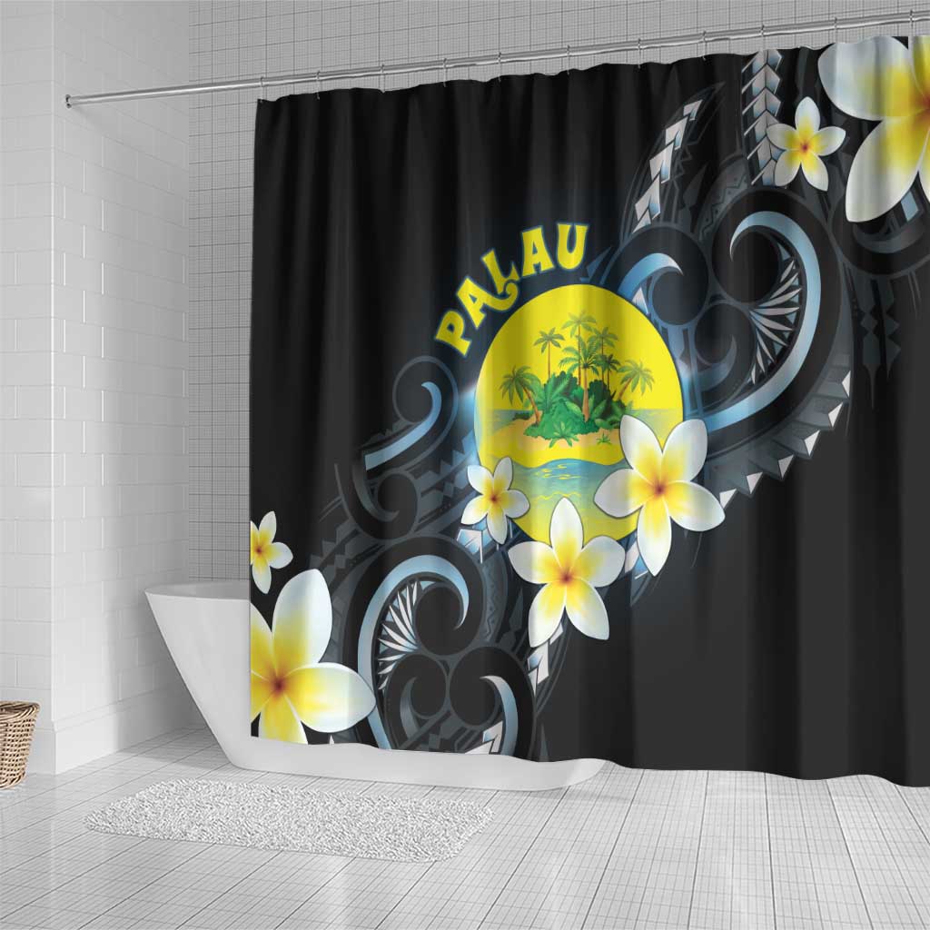 Palau United Nations Day Shower Curtain Polynesian Curves Plumeria - Polynesian Pride
