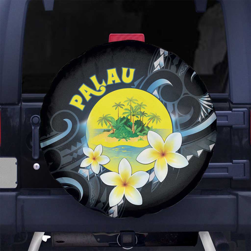 Palau United Nations Day Spare Tire Cover Polynesian Curves Plumeria - Polynesian Pride
