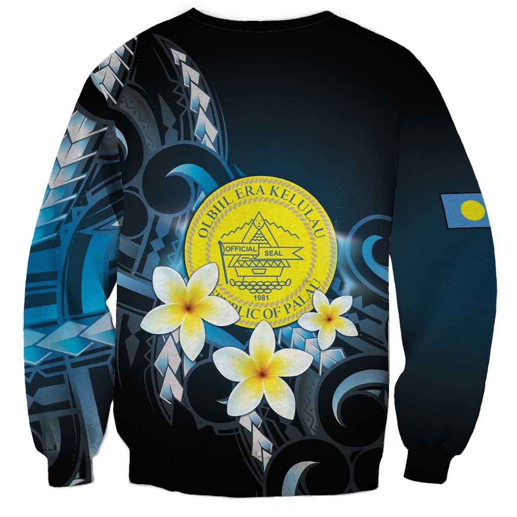 Palau United Nations Day Sweatshirt Polynesian Curves Plumeria - Polynesian Pride