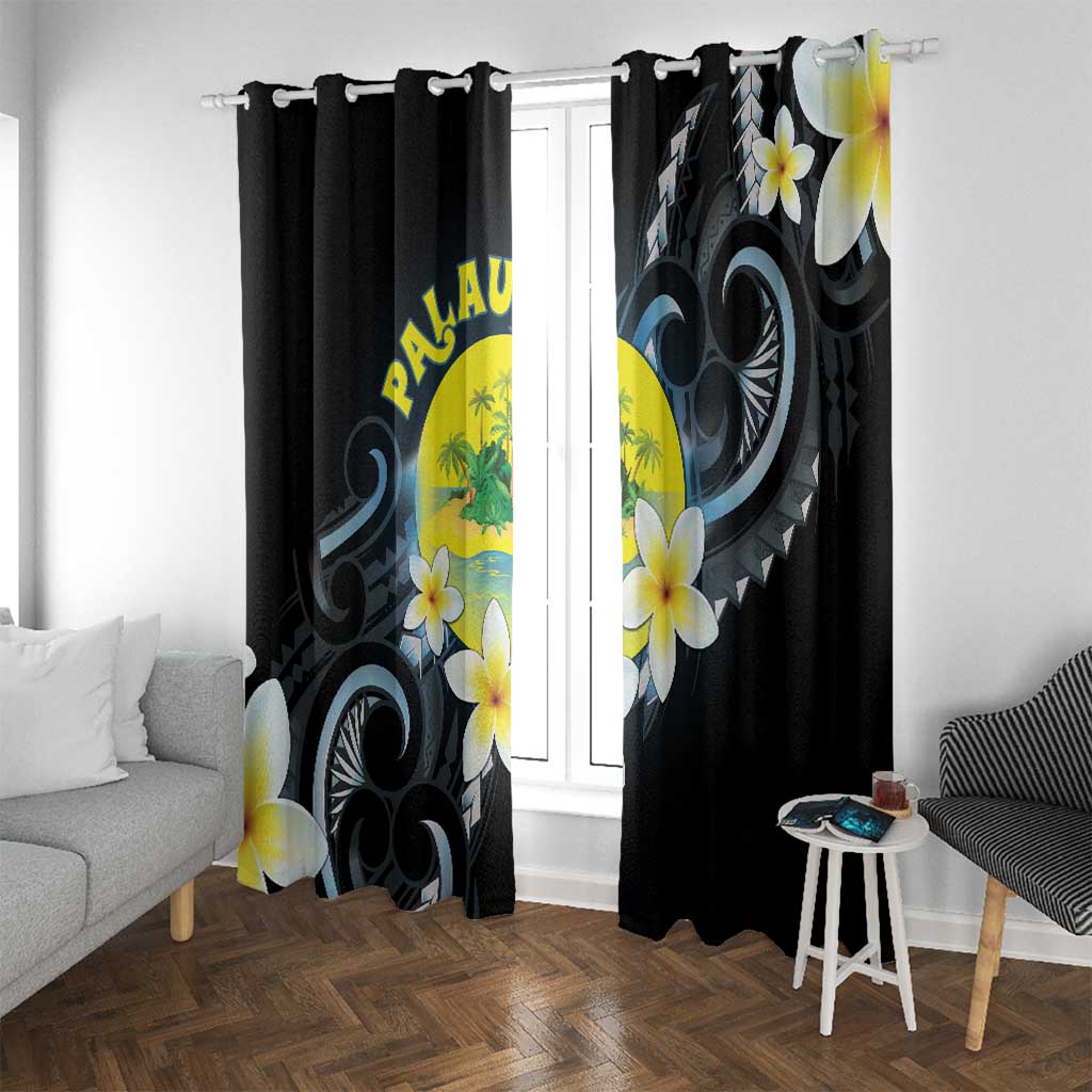 Palau United Nations Day Window Curtain Polynesian Curves Plumeria - Polynesian Pride