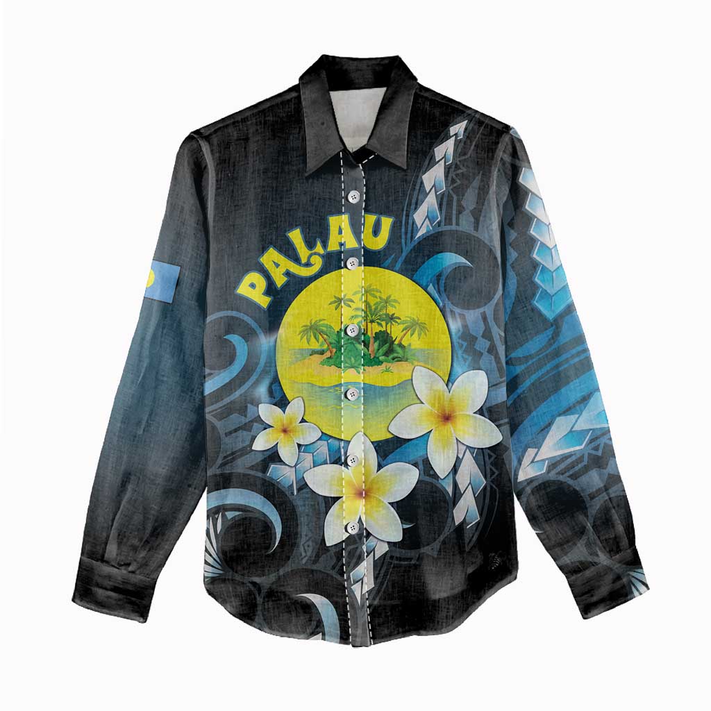 Palau United Nations Day Women Casual Shirt Polynesian Curves Plumeria - Polynesian Pride