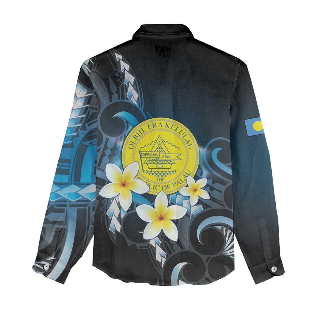 Palau United Nations Day Women Casual Shirt Polynesian Curves Plumeria - Polynesian Pride