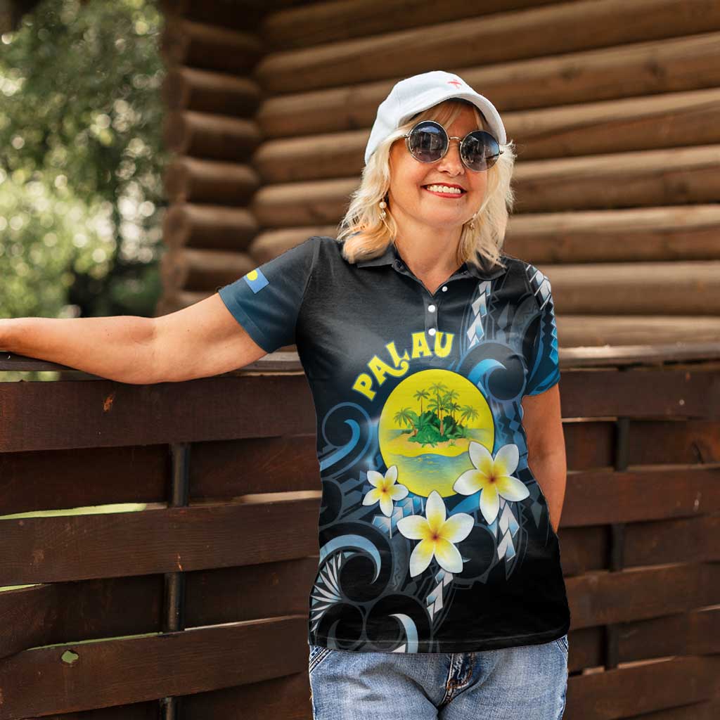 Palau United Nations Day Women Polo Shirt Polynesian Curves Plumeria - Polynesian Pride