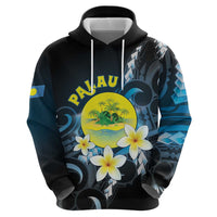 Palau United Nations Day Zip Hoodie Polynesian Curves Plumeria - Polynesian Pride