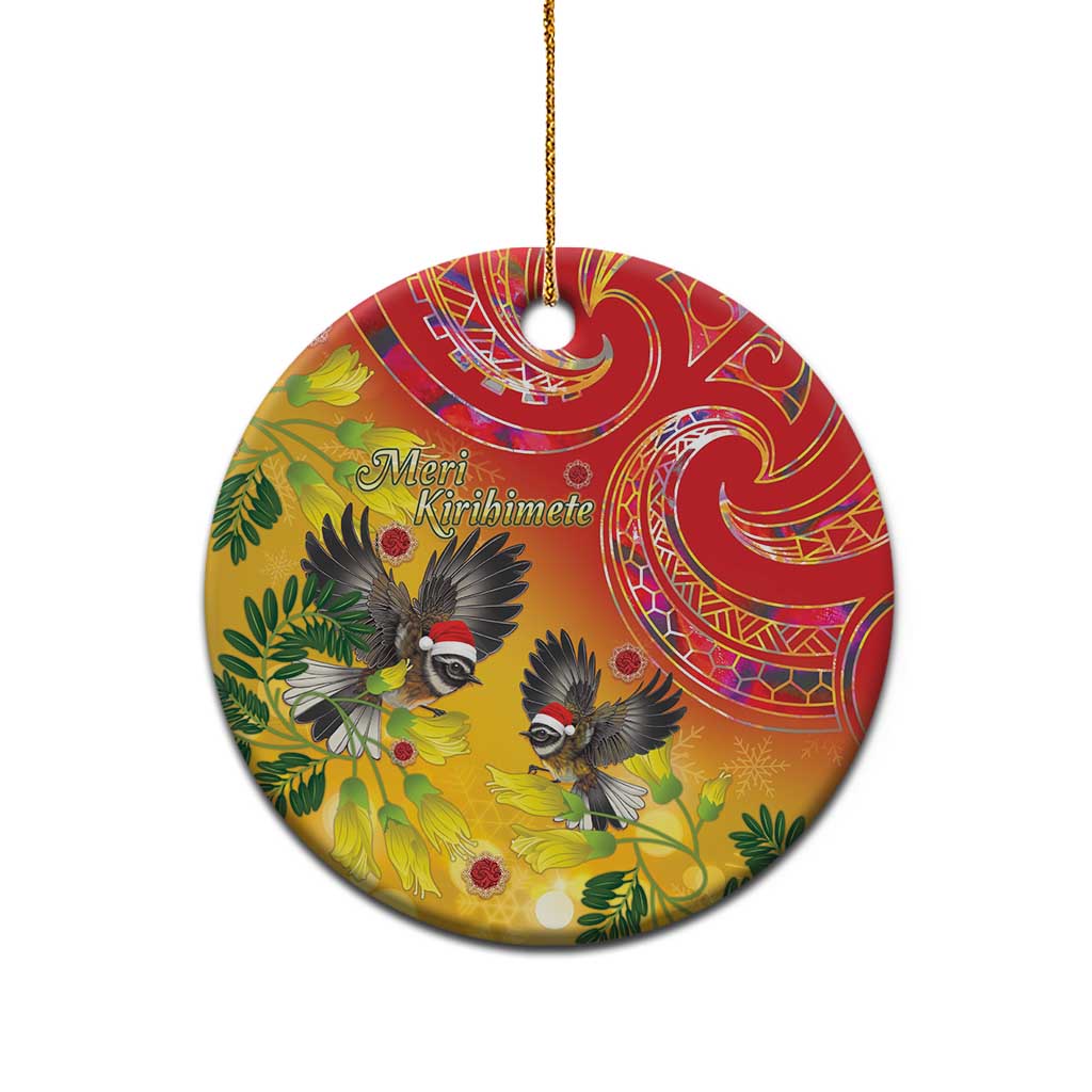 New Zealand Piwakawaka Christmas Ceramic Ornament With Maori Pattern