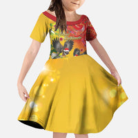 New Zealand Piwakawaka Christmas Family Matching Long Sleeve Bodycon Dress and Hawaiian Shirt With Maori Pattern LT05 Daughter's Dress Yellow - Polynesian Pride