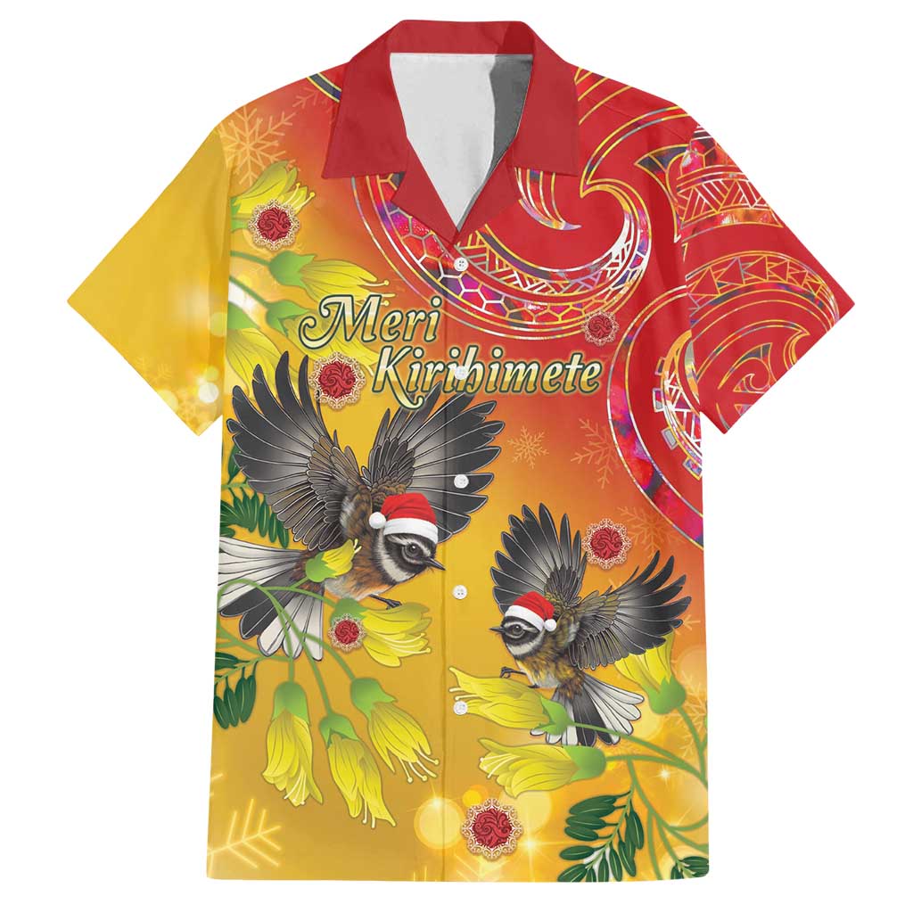 New Zealand Piwakawaka Christmas Family Matching Long Sleeve Bodycon Dress and Hawaiian Shirt With Maori Pattern LT05 Dad's Shirt - Short Sleeve Yellow - Polynesian Pride