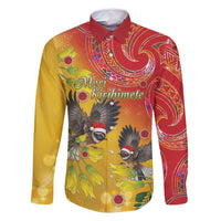 New Zealand Piwakawaka Christmas Family Matching Long Sleeve Bodycon Dress and Hawaiian Shirt With Maori Pattern LT05 Dad's Shirt - Long Sleeve Yellow - Polynesian Pride