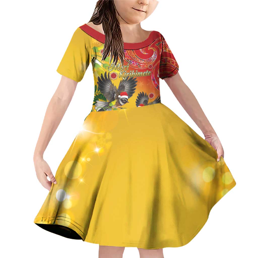 New Zealand Piwakawaka Christmas Family Matching Off Shoulder Short Dress and Hawaiian Shirt With Maori Pattern