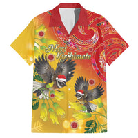 New Zealand Piwakawaka Christmas Family Matching Puletasi and Hawaiian Shirt With Maori Pattern LT05 Dad's Shirt - Short Sleeve Yellow - Polynesian Pride