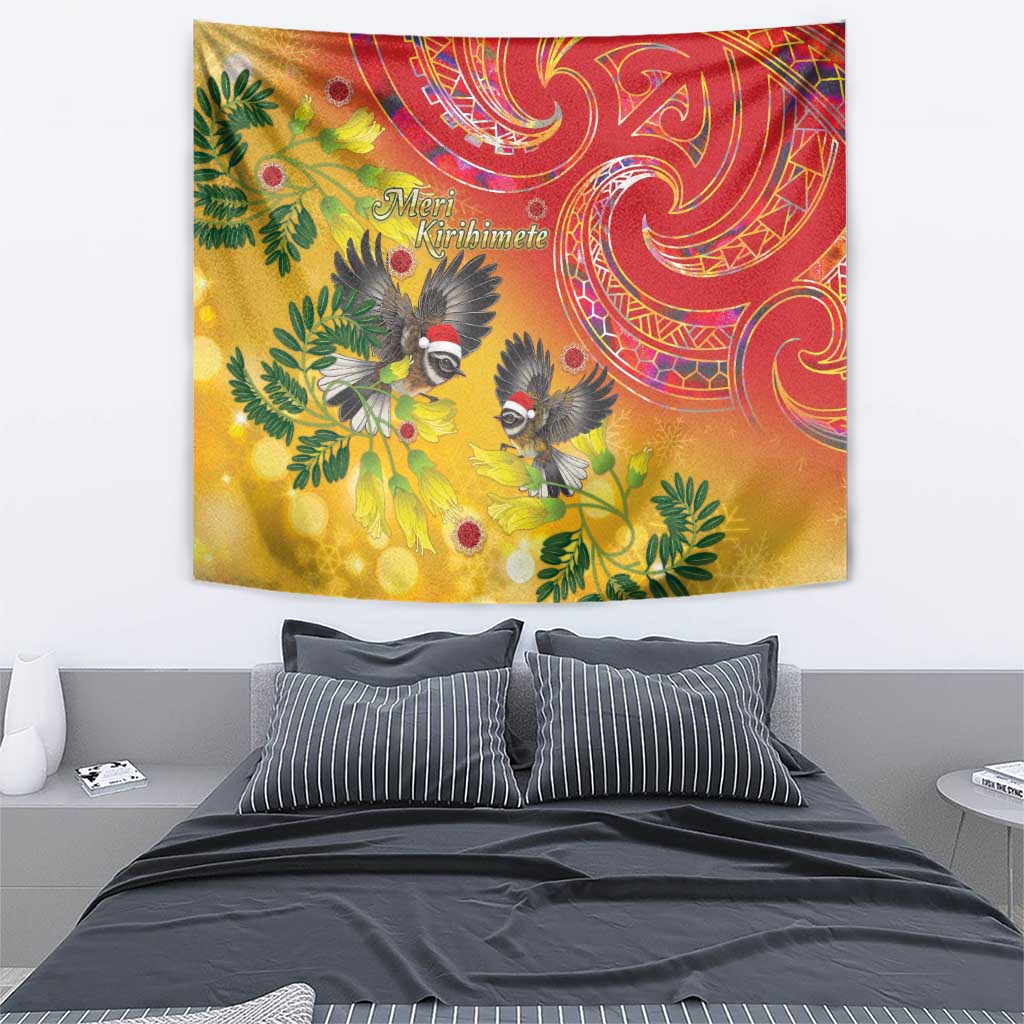 New Zealand Piwakawaka Christmas Tapestry With Maori Pattern