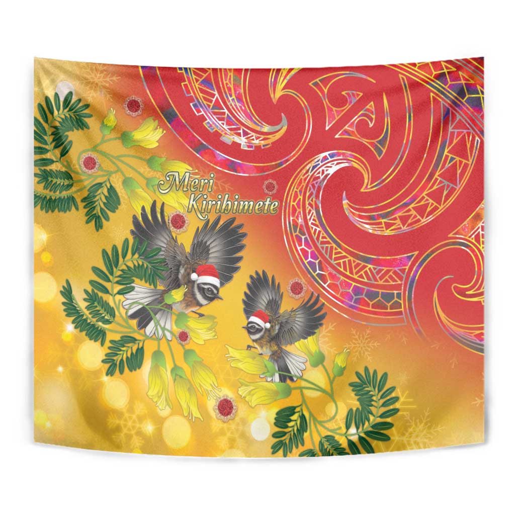 New Zealand Piwakawaka Christmas Tapestry With Maori Pattern