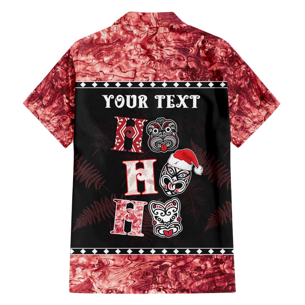 Personalised New Zealand Tiki Christmas Family Matching Long Sleeve Bodycon Dress and Hawaiian Shirt Ho Ho Ho Paua Shell Glitter Red LT05 - Polynesian Pride