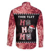 Personalised New Zealand Tiki Christmas Family Matching Long Sleeve Bodycon Dress and Hawaiian Shirt Ho Ho Ho Paua Shell Glitter Red LT05 - Polynesian Pride