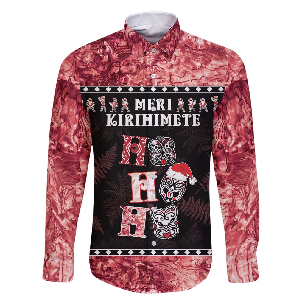 Personalised New Zealand Tiki Christmas Family Matching Mermaid Dress and Hawaiian Shirt Ho Ho Ho Paua Shell Glitter Red