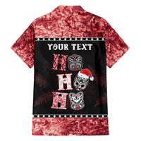 Personalised New Zealand Tiki Christmas Family Matching Off Shoulder Short Dress and Hawaiian Shirt Ho Ho Ho Paua Shell Glitter Red