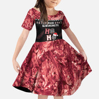 Personalised New Zealand Tiki Christmas Family Matching Puletasi and Hawaiian Shirt Ho Ho Ho Paua Shell Glitter Red LT05 Daughter's Dress Black - Polynesian Pride