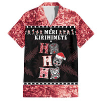 Personalised New Zealand Tiki Christmas Family Matching Puletasi and Hawaiian Shirt Ho Ho Ho Paua Shell Glitter Red LT05 Dad's Shirt - Short Sleeve Black - Polynesian Pride