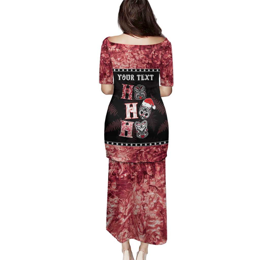 Personalised New Zealand Tiki Christmas Family Matching Puletasi and Hawaiian Shirt Ho Ho Ho Paua Shell Glitter Red LT05 - Polynesian Pride