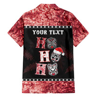 Personalised New Zealand Tiki Christmas Family Matching Short Sleeve Bodycon Dress and Hawaiian Shirt Ho Ho Ho Paua Shell Glitter Red