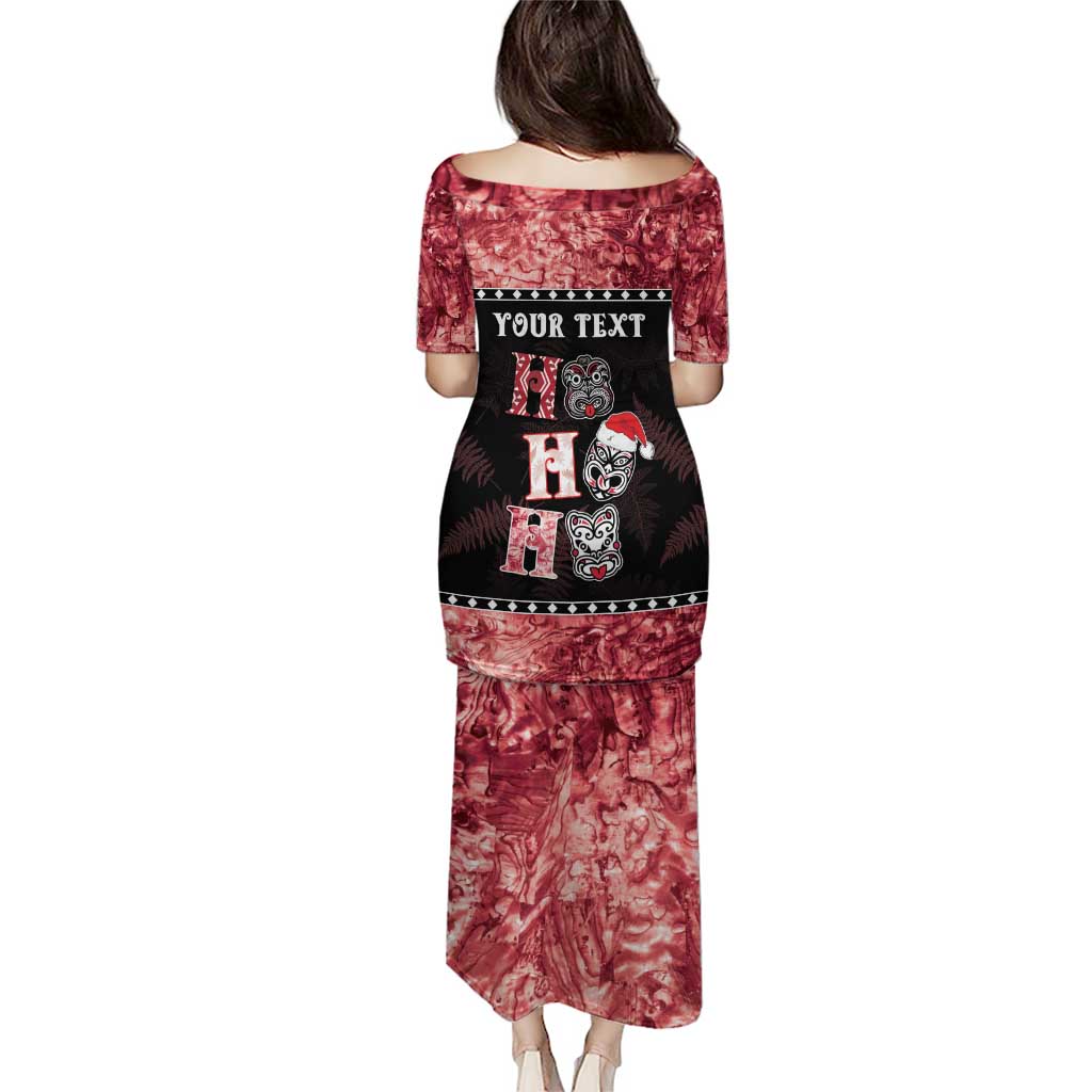 Personalised New Zealand Tiki Christmas Puletasi Ho Ho Ho Paua Shell Glitter Red