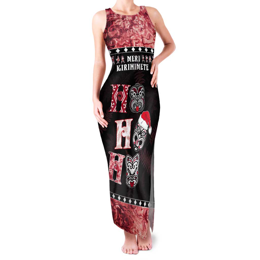 Personalised New Zealand Tiki Christmas Tank Maxi Dress Ho Ho Ho Paua Shell Glitter Red