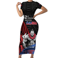 Samoa Independence Day Family Matching Short Sleeve Bodycon Dress and Hawaiian Shirt Samoan Warriors Ula Fala LT05 Mom's Dress Black - Polynesian Pride