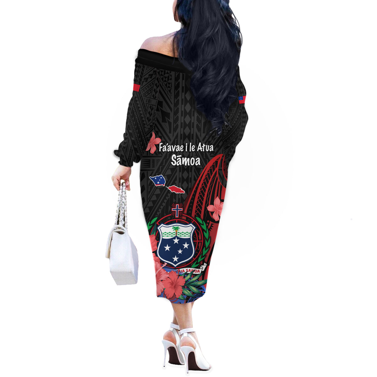 Samoa Independence Day Off The Shoulder Long Sleeve Dress Samoan Warriors Ula Fala LT05 - Polynesian Pride