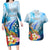 Personalised Kosrae Constitution Day Couples Matching Long Sleeve Bodycon Dress and Hawaiian Shirt Humpback Whale Tropical Flowers LT05 Blue - Polynesian Pride