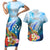 Personalised Kosrae Constitution Day Couples Matching Short Sleeve Bodycon Dress and Hawaiian Shirt Humpback Whale Tropical Flowers LT05 Blue - Polynesian Pride