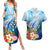 Personalised Kosrae Constitution Day Couples Matching Summer Maxi Dress and Hawaiian Shirt Humpback Whale Tropical Flowers LT05 Blue - Polynesian Pride