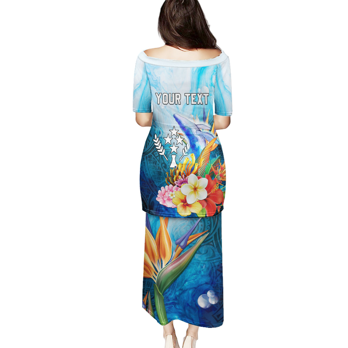 Personalised Kosrae Constitution Day Family Matching Puletasi Dress and Hawaiian Shirt Humpback Whale Tropical Flowers LT05 - Polynesian Pride