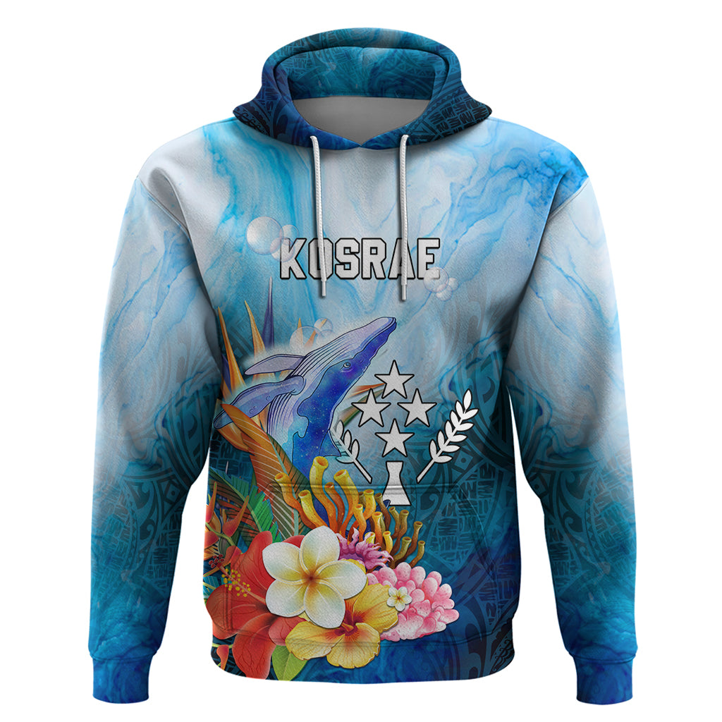 Personalised Kosrae Constitution Day Hoodie Humpback Whale Tropical Flowers LT05 Blue - Polynesian Pride