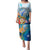 Personalised Kosrae Constitution Day Puletasi Humpback Whale Tropical Flowers LT05 Long Dress Blue - Polynesian Pride