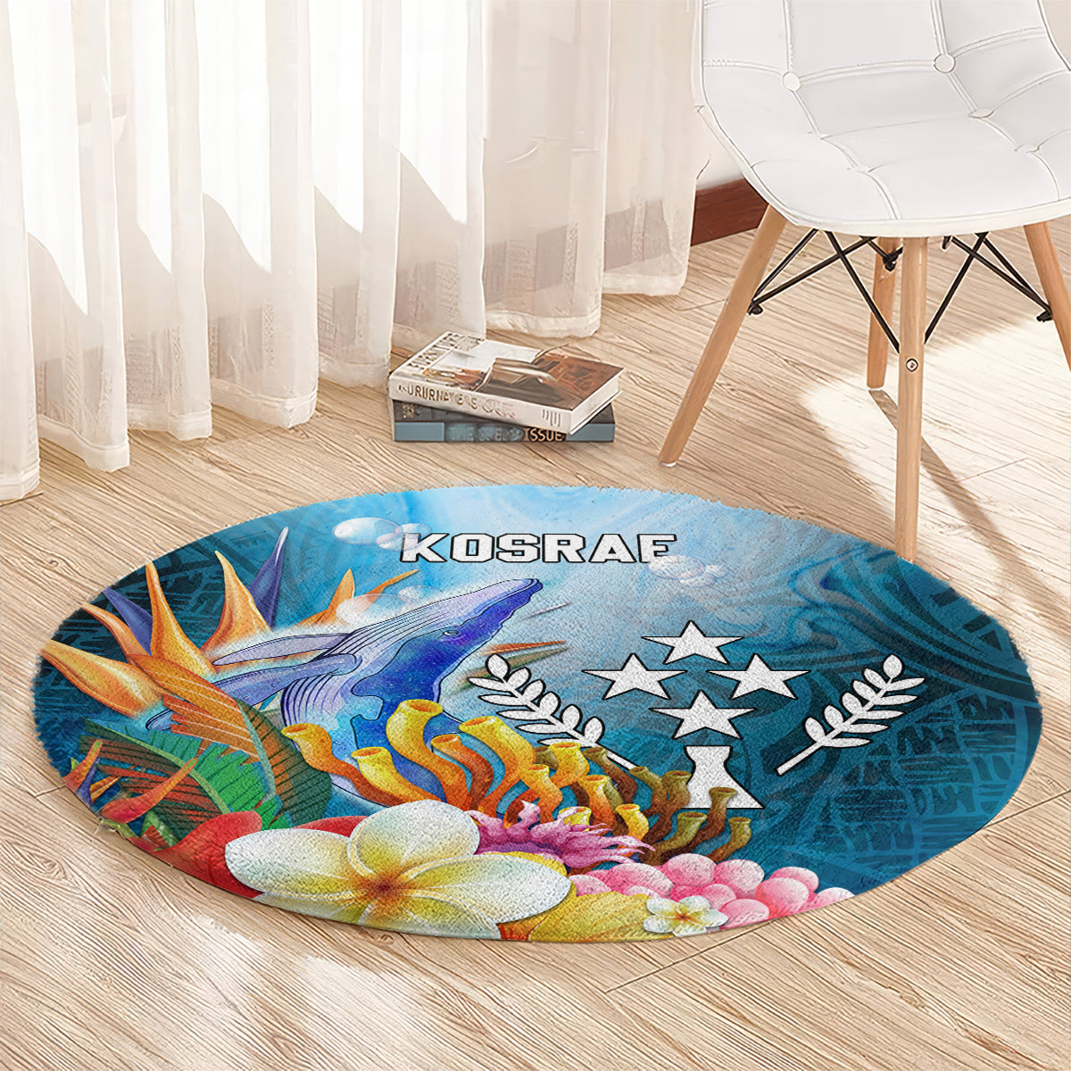 Kosrae Constitution Day Round Carpet Humpback Whale Tropical Flowers LT05 - Polynesian Pride