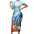 Personalised Kosrae Constitution Day Short Sleeve Bodycon Dress Humpback Whale Tropical Flowers LT05 Long Dress Blue - Polynesian Pride